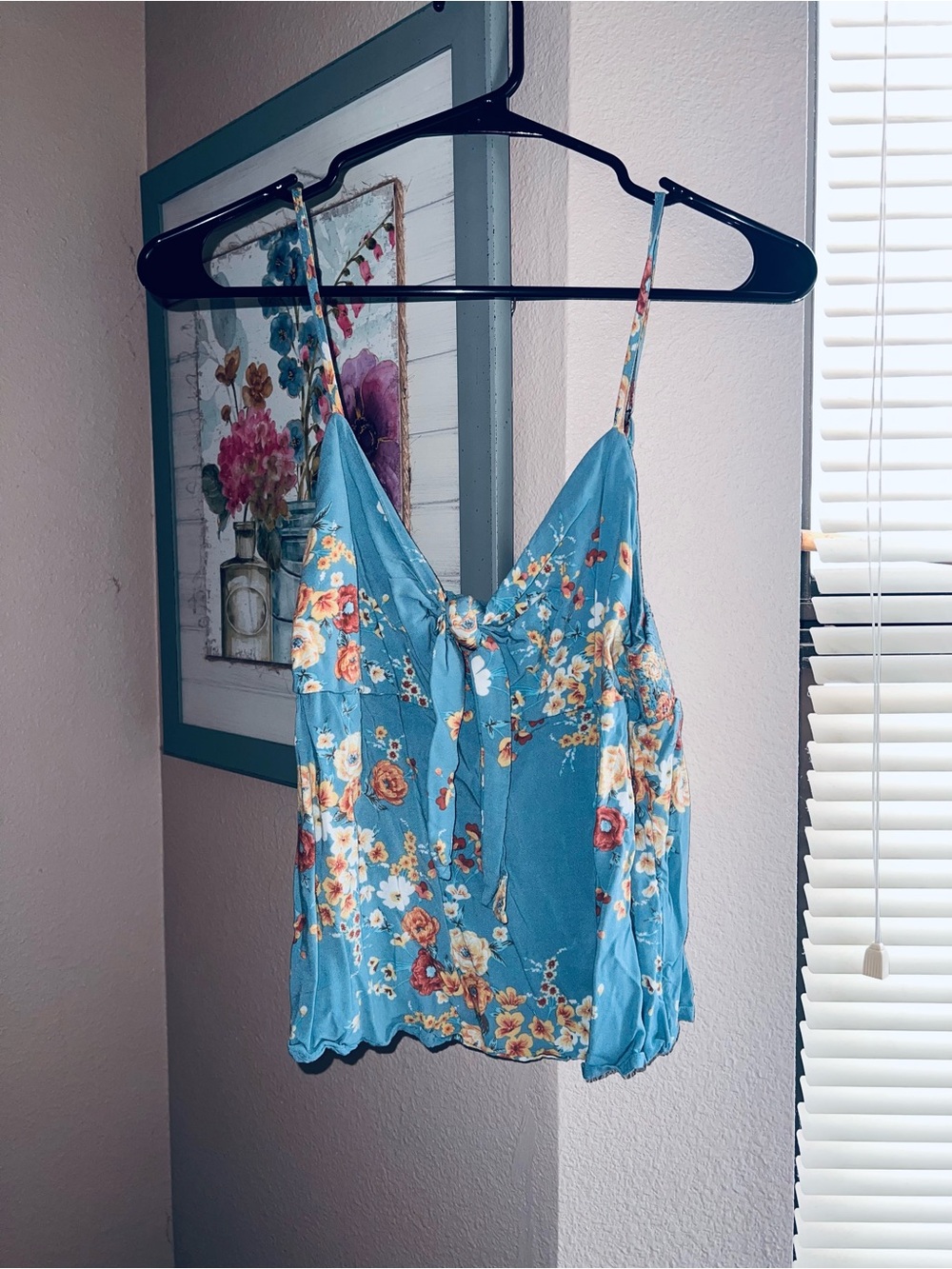 O'Neill Teal Floral Tie-Front Spaghetti Strap Camisole
